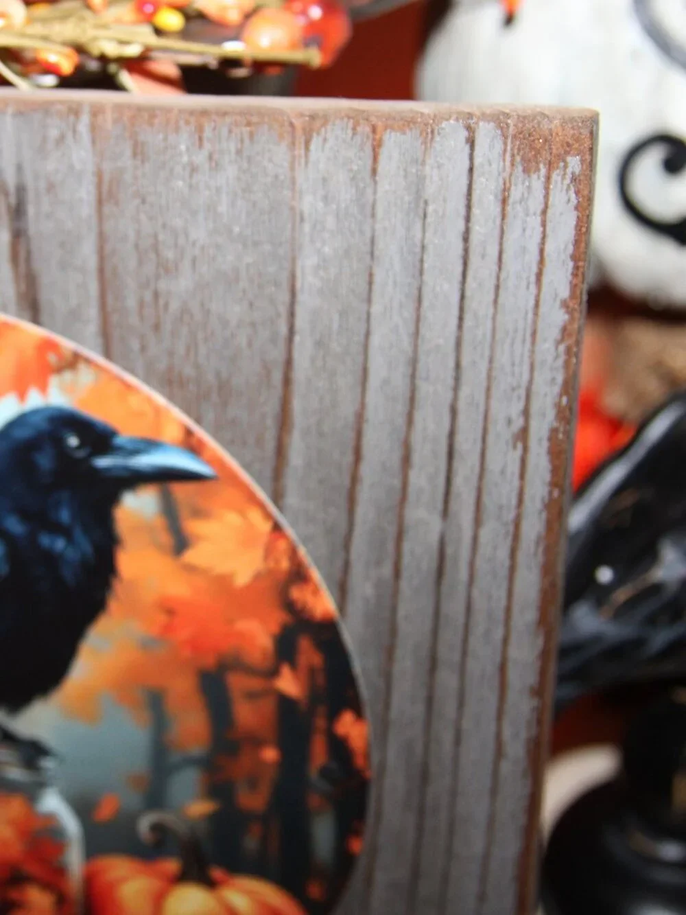 NEW Raven Crow Black Bird Pumpkin Primitive Fall Farmhouse Wall Decor Plaque